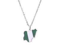Genérico Nigeria Map Pendant Necklaces African Map Necklace Nigerian flag Pendant Necklaces Jewelry for Nigerian Women Men (H)