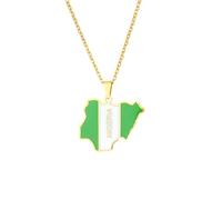 Genérico Nigeria Map Pendant Necklaces African Map Necklace Nigerian flag Pendant Necklaces Jewelry for Nigerian Women Men (A)