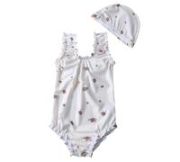 Genérico Niña Bañadores Natacion - Traje de baño para niña pequeña con Estampado Floral a Rayas y Lunares sin Mangas de 1 Pieza Bikini Tankini con Sombrero (Beige 6-12 Months)