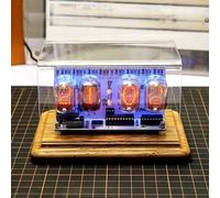 Genérico Nixie Tube Clock, IN-12 Glow Tubes Clock, 12/24-Hour, with Wooden Base and Acrylic Dust Cover, 5.43 * 3.94 * 3.54 Inches, USB-C Power, for Desktop and Room Decoration, Creative Gift