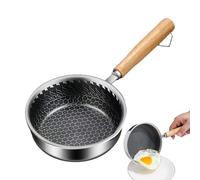 Genérico Non Stick Frying Pan - Wooden Handle Skillet Grill Pan | Stainless Steel Mini Pot With Pour Spout For Eggs Fish Vegetables Meat Cooking FryPan For Home Kitchen