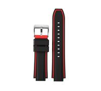 Genérico Nueva correa de reloj goma silicona for hombre, a rayas, Compatible con Timex E-tide Compass T2N720 T2N721 TW2T76300 TW2T76500 T45601 convexo 16mm(Black red silver)