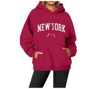 Genérico Nueva Sudadera con Capucha de Manga Larga con Cuello Redondo y Estampado de Letras para Mujer (Red, S)