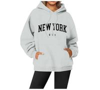 Genérico Nueva Sudadera con Capucha de Manga Larga con Cuello Redondo y Estampado de Letras para Mujer (Light Gray, XL)