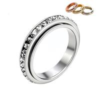 Genérico Nuevo anillo giratorio brillante: alivia la ansiedad, anillo antiestrés giratorio, resistente al agua y a la decoloración; simboliza votos y buena suerte para el uso diario. (Plateado,7)