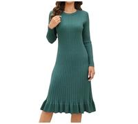 Genérico Nuevo Interior Adelgazante y Estilo Adelgazante Medio a Largo por Encima de la Rodilla Vestido de Punto Otoño e Invierno suéter Falda de Hoja (Green, S)