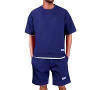 Genérico Nuevo Men’s Suits | Conjunto de dos piezas de pantalones cortos deportivos de manga corta holgados e informales de verano para hombre (Navy, XXXXXL)