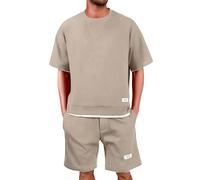 Genérico Nuevo Men’s Suits | Conjunto de dos piezas de pantalones cortos deportivos de manga corta holgados e informales de verano para hombre (Khaki, XXXL)