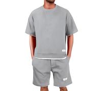 Genérico Nuevo Men’s Suits | Conjunto de dos piezas de pantalones cortos deportivos de manga corta holgados e informales de verano para hombre (Grey, XXXXL)