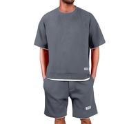 Genérico Nuevo Men’s Suits | Conjunto de dos piezas de pantalones cortos deportivos de manga corta holgados e informales de verano para hombre (Dark Gray, XXXXXL)
