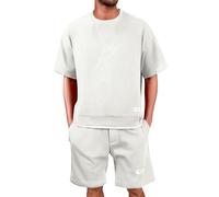 Genérico Nuevo Men’s Suits | Conjunto de dos piezas de pantalones cortos deportivos de manga corta holgados e informales de verano para hombre (White, L)