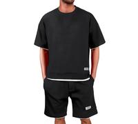 Genérico Nuevo Men’s Suits | Conjunto de dos piezas de pantalones cortos deportivos de manga corta holgados e informales de verano para hombre (Black, XXXXXL)