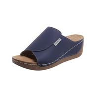 Genérico Nuevo producto categoría Sandalias de producto para mujer con suela gruesa y puntera expuesta de cuero de color sólido sandalias casuales para mujer, azul, 37 EU