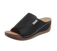 Genérico Nuevo producto categoría Sandalias de producto para mujer con suela gruesa y puntera expuesta de cuero de color sólido sandalias casuales para mujer, Le Noir, 42 EU
