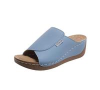Genérico Nuevo producto categoría Sandalias de producto para mujer con suela gruesa y puntera expuesta de cuero de color sólido sandalias casuales para mujer, azul celeste, 38 EU