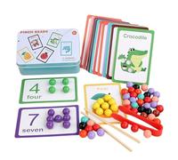 Genérico Number Cognitive Bead Game, Wooden Bead Toy for Color Matching with Cards and Beads Clips, Educational Teaching Aid to Develop Fine Motor Skills for Kids