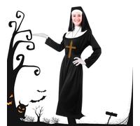 Genérico Nun Dress - 3-Piece Lightweight Layered Cosplay Outfit, Breathable Fast Donning Tunic Set With Headpiece Veil & Cross Pendant Necklace For Women | Classic Black
