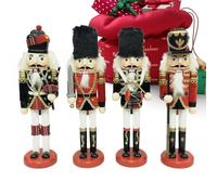 Generico Nutcracker Christmas Decor, 4 Pieces Wooden Christmas Decorations, Painted Nutcracker Figurines Shelf Decor For Party Indoor Outdoor Use Living Room Fireplace Kitchen Garden