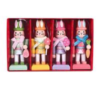 Genérico Nutcracker Figurines - Wooden Rabbit Collectible For Easter Tabletop Decor | Wooden with Hand Painted Finish, 4 Pieces 4.1 Inch Statue Set For Party Workplace Mantel Holiday