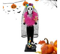 Generico Nutcrackers Figures Day of the Dead, 14 pulgadas para escritorio de nogal de madera con gato, de Halloween para vacaciones para el hogar, estantería, oficina y decoración
