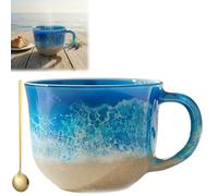 Genérico Ocean Breeze Glass Mug, 11oz Gradient Blue to Beige Coffee Mug, Sea Themed Glassware with Comfortable Handle for Hot Tea,Cocoa, Gift for Women Men