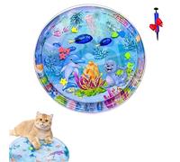 Genérico Ocean Breeze Splashland for Cats, Water Sensory Play Mat for Cats, Cooling Catss Aquatic Sensory Play Mat with Air Pump, Indoor & Outdoor Summer Fun (C)