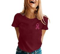 Genérico Octubre Cinta Rosa Cáncer de Mama Sensibilización Camiseta T Shirt Octubre Rosa, 01 Vino, L