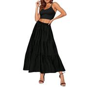 Genérico Ofertas Julio 80S Skirts For Women Falda Larga Bohemia con Volantes Y Vuelo para Uso Diario Y Festivo para Mujer-Falda Maxi De Falda Larga Elastica Mujer Bohemia Nina