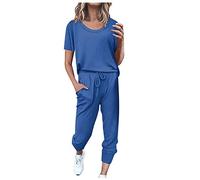 Generico Ofertas Rebajas Conjunto de Mujer Elegante Dos Piezas Verano Mono Ligero Algodón y Lino Elástico Mono Running Chándal Deportivo de Mujer 2 Piezas Pierna Ancha Pantalones y Blusa para Playa