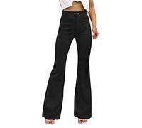Genérico Oficina Mujer Vaqueros Mujer Invierno 2020 Pantalones Acampanados de Pana para Mujer Pantalones Acampanados con Cintura elástica Peluca Mujer Pantalones De Mujer De Cuero (Black, S)