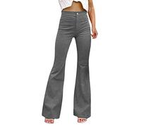 Genérico Oficina Mujer Vaqueros Mujer Invierno 2020 Pantalones Acampanados de Pana para Mujer Pantalones Acampanados con Cintura elástica Peluca Mujer Pantalones De Mujer De Cuero (Grey, S)