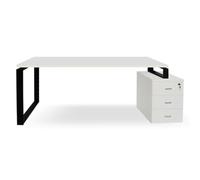 Genérico OFILIKE. Mesa Escritorio con Cajonera Reversible. Estructura Metálica de Marco Cerrado Color Negro (140x60, White)