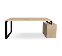Genérico OFILIKE. Mesa Escritorio con Cajonera Reversible. Estructura Metálica de Marco Cerrado Color Negro (140x80, Roble)