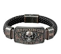 Genérico Old Fuckers Club Men's Vintage Skull Flame Biker Braided Bracelet, Gothic Motorcycle Rider Wristband, Funny Skull Jewelry for Mens Husband Family and Biker Enthusiasts
