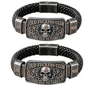 Genérico Old Fuckers Club Men's Vintage Skull Flame Biker Braided Bracelet, Gothic Motorcycle Rider Wristband, Funny Skull Jewelry for Mens Husband Family and Biker Enthusiasts
