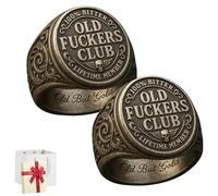 Genérico Old Fuckers Club Ring, Vintage Distressed Personalized Stainless Steel Inscription Ring, Men Women Adjustable Funny Creative Unique Fashion Rings for Gifting Pals Who Love Bold Accessorie