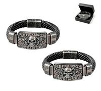 Genérico Old Fuckers Club Skull Bracelet, Skull Too to Care Biker Braided Bracelet for Men, Mens Gothic Motorcycle Rider Wristband, Funny Gift for Men Dad Husband Grandpa Biker Lovers (2Pcs)