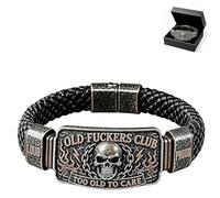 Genérico Old Fuckers Club Skull Bracelet, Skull Too to Care Biker Braided Bracelet for Men, Mens Gothic Motorcycle Rider Wristband, Funny Gift for Men Dad Husband Grandpa Biker Lovers (1Pcs)