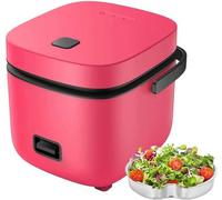 Genérico Olla Arrocera De 1,2 L, Olla Interior Antiadherente con Vaporera, Cocción con Un Solo Toque, Diseño Mini Portátil, Adecuada para Familias Pequeñas (Red)