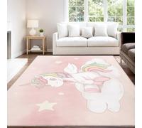 Genérico Onírico Cartoon Suave Cuento Alfombra 140 x 200 cm Rosa Blanco Nubes Unicornio Pelo Corto Súper Suave Alfombra Lavable para Habitación Adolescente, No Desprende Pelusa y Fácil de Limpiar
