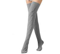 Genérico opaco de cintura alta para mujer, Thigh High Socks Cable Knit Winter Boot Socks Over The Knee Extra Long Leg Calcetines para hombre Humor, gris, Talla única