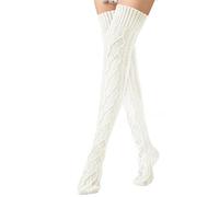 Genérico opaco de cintura alta para mujer, Thigh High Socks Cable Knit Winter Boot Socks Over The Knee Extra Long Leg Calcetines para hombre Humor, blanco, Talla única