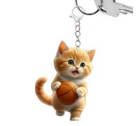 Genérico Orange Cat Ornament - 5x3.7cm 2D Flat Cat Keyring Keepsake | Acrylic Car Interior Pendants, Cute Cats Playing Basketball Craft Decoration For Cats Lovers, Pet Keychain, Phone Chain