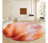 Genérico Orange Round Area Rug Living Room Diameter 180 cm, Non Slip Low-Pile Area Rugs - Abstract Style Animal Feathers Soft Machine Washable Carpet for Bedroom Living Room Kitchen Entryway