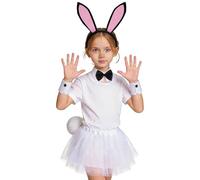 Genérico Orejas Conejo Disfraz de Conejo Niña 4 Piezas Accesorios Diadema con Orejas Cola de conejo Corbata y Un Par de Mangas Juego Disfraces Animales Niños para Cumpleaños Pascua Cosplay
