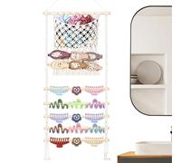 Genérico Organisateur De Pinces À Cheveux Mural 91x35 Cm - Support De Rangement En Bois Et Coton Avec Poche En Maille Pour Accessoires Cheveux Filles Chambre Placard Nursery Usage
