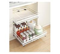 Genérico Organizador de almacenamiento de gabinete extraíble: cesta de cajón retráctil for gabinetes de cocina, debajo del fregadero, ollas, sartenes, platos y tarros(Cream,39x12.5+41.5x12.5cm)