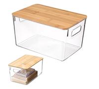 Genérico Organizador de Cocina - de Almacenamiento Transparente con Tapa de Madera | Contenedor de Apilable Multifunción para Equipos Electrónicos