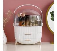 Genérico Organizador de Maquillaje y Cosméticos Blanco con 2 Cajones y Tapa Protectora, Base Antideslizante, Asa Giratoria 270°