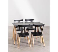 Genérico ORION91 Conjunto ALCIONE Mesa Rectangular (120x80x75 cm) + 4 Sillas Color NegroPatas Haya (83x48x52,5 cm) Comedor, Oficina, Salón, Teletrabajo, Cocina - spaziOrion91 - Unidad
